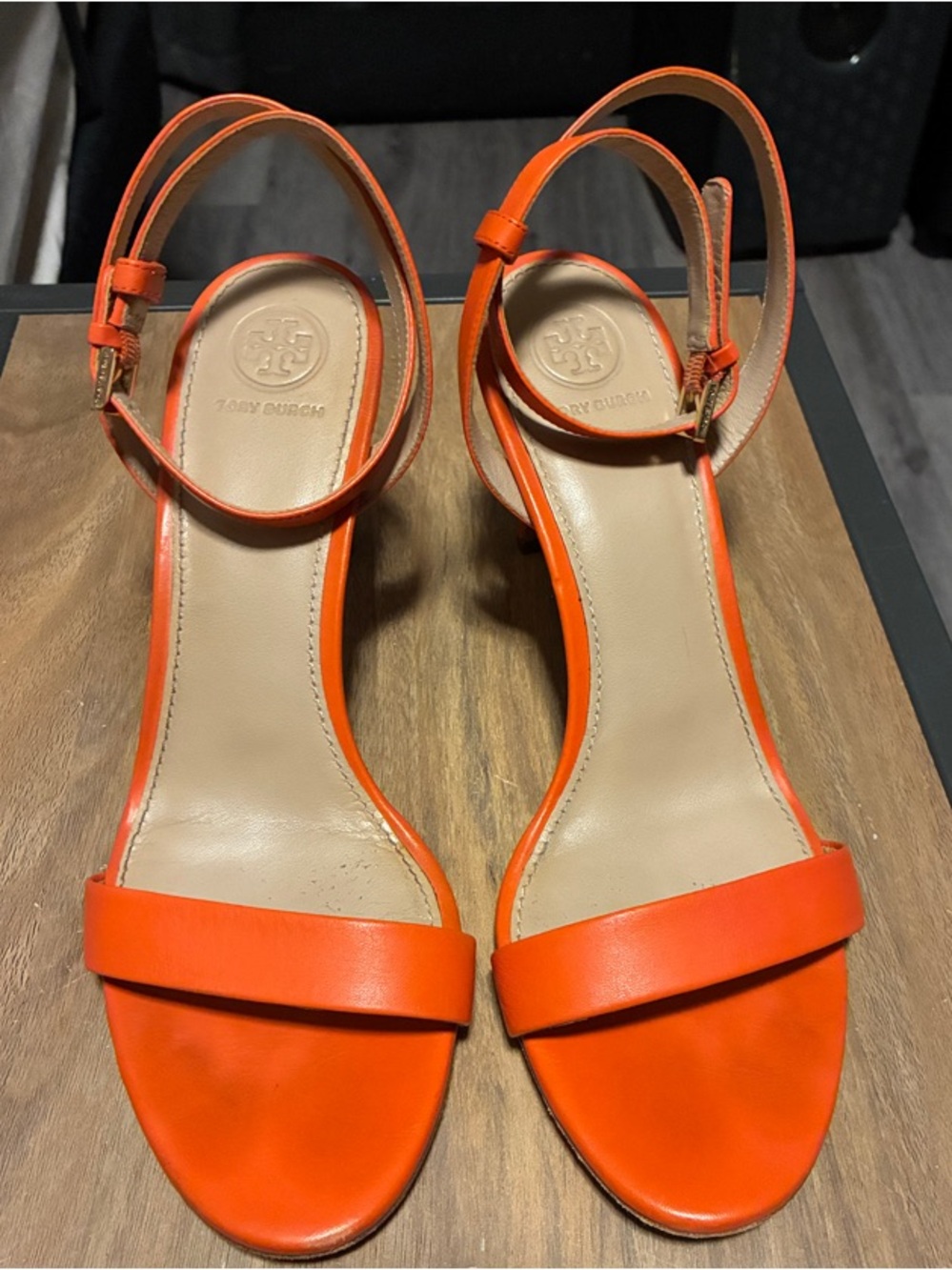 Tory Burch Orange Leather Ankle-Strap Heeled Sandals